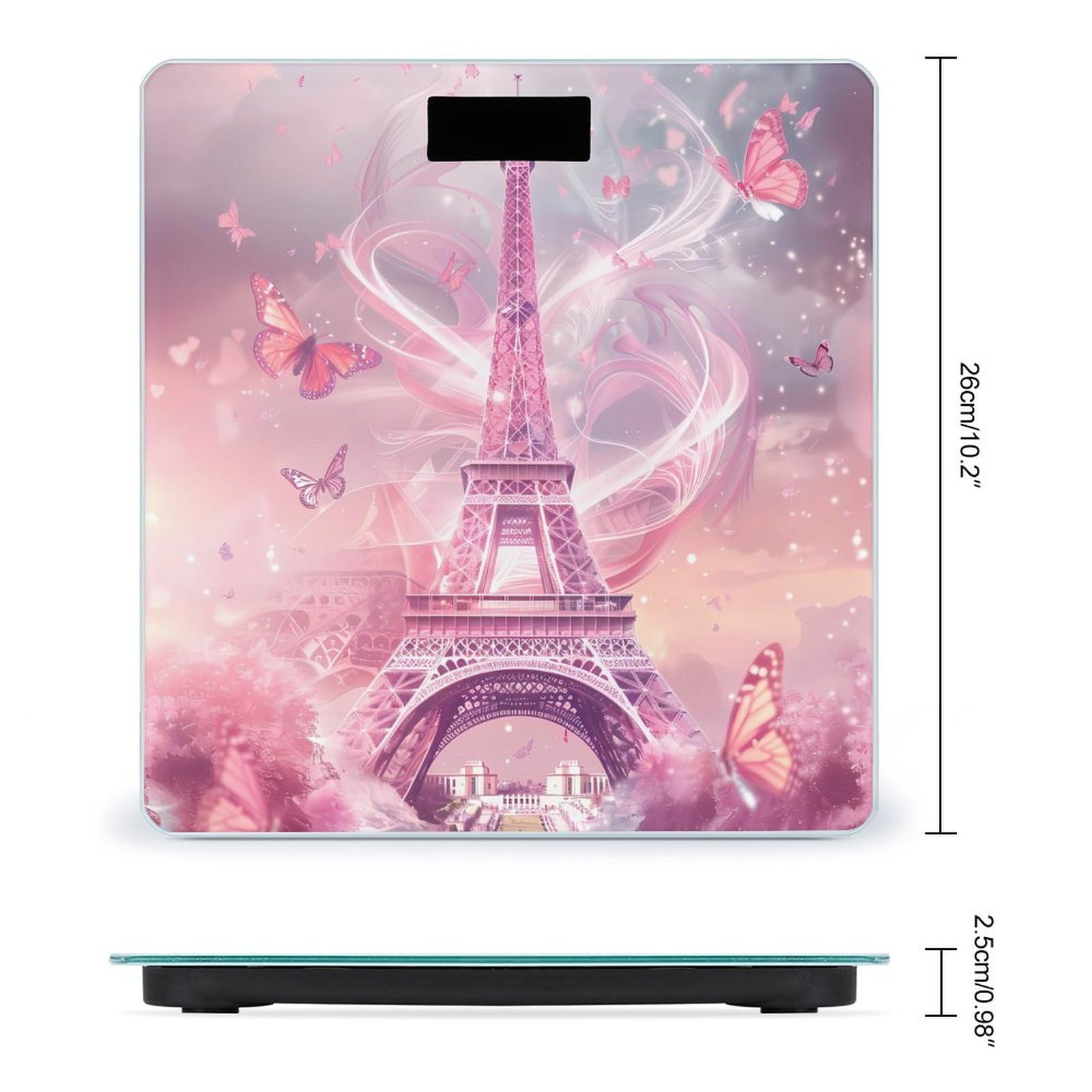 Pink Eiffel Tower Romantic Paris Butterfly Scale for Body Weight Bathroom Digital Body Weight High Precision Scale for Home Office