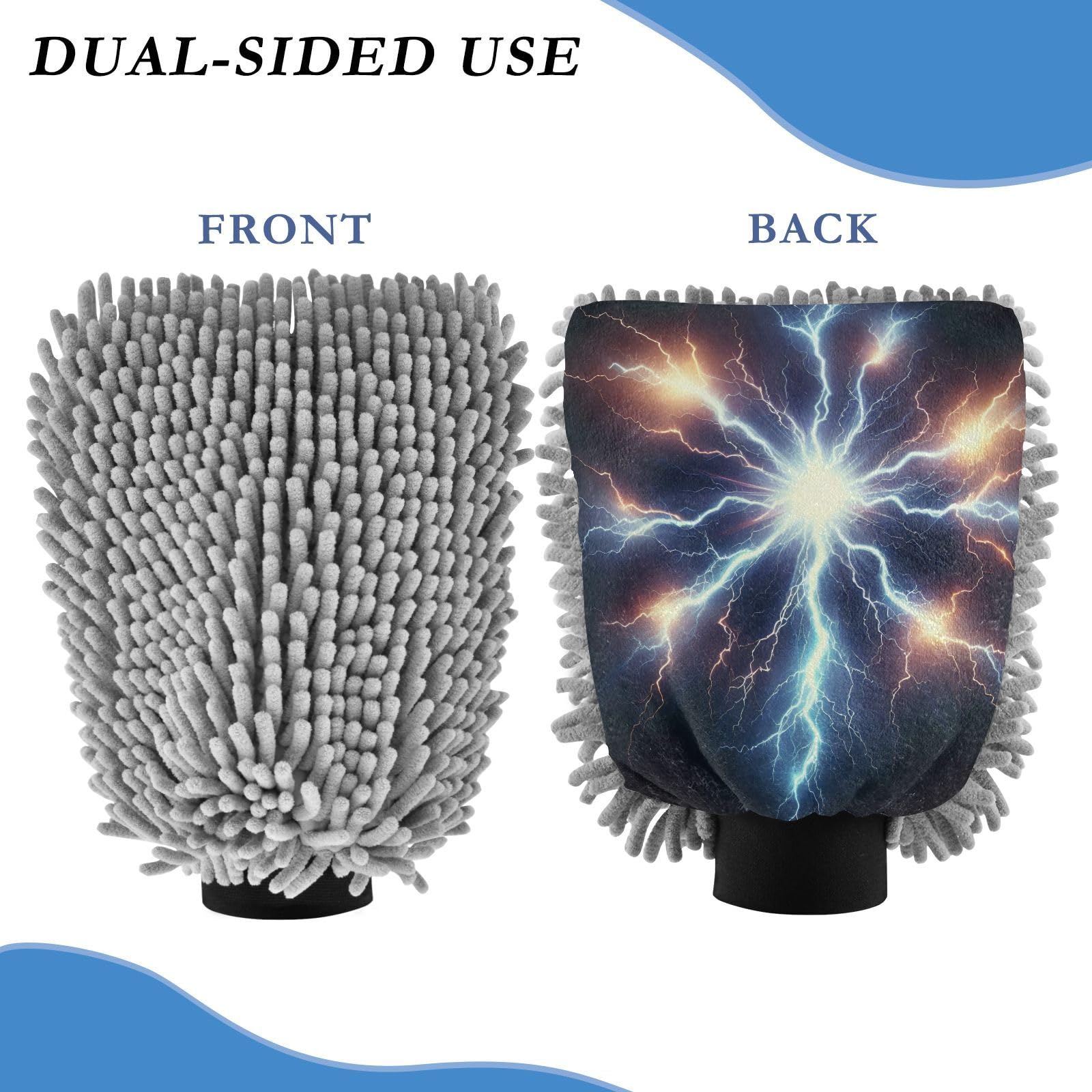 Hezely Lightning Print Car Wash Mitt, 2PK Scratch Free Lint-Free for Car Washing and Detailing