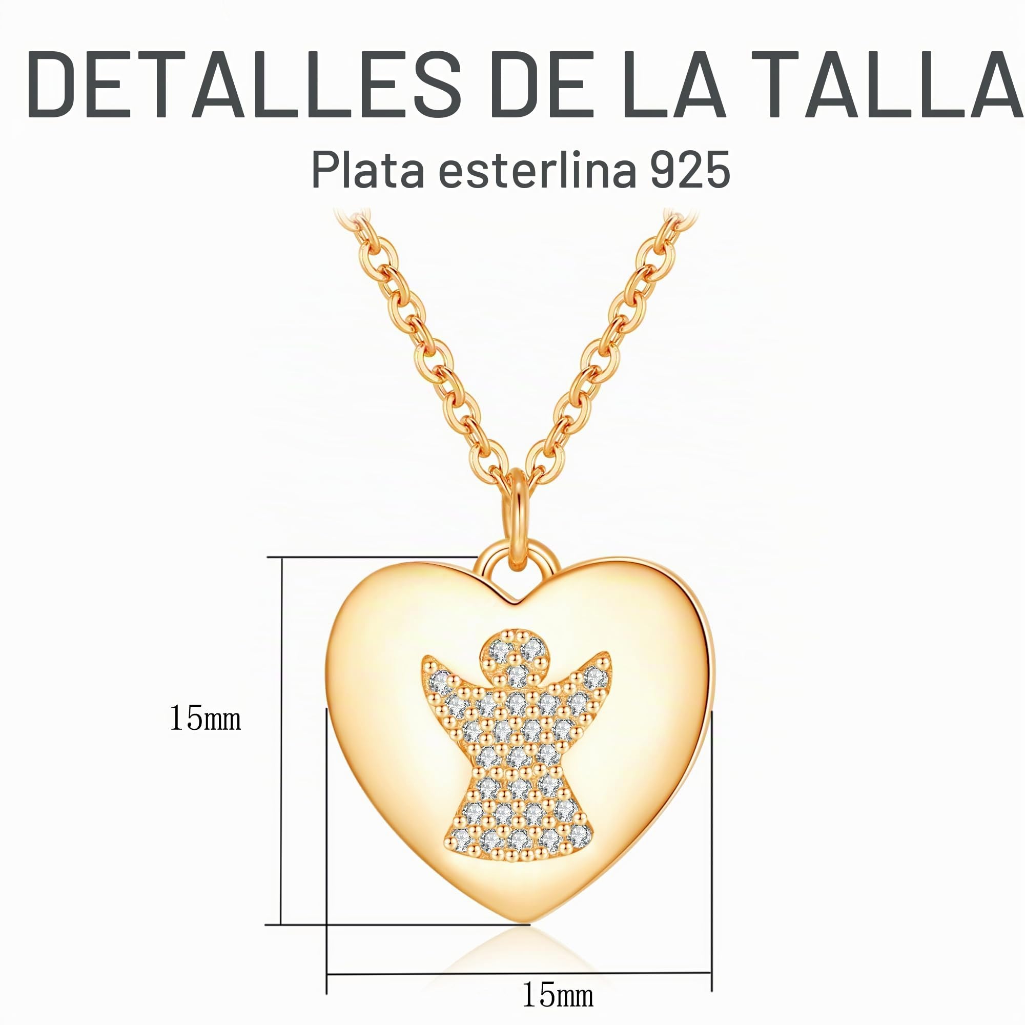 Jrêveinfini Collar de Ángel Guardián en Forma de Corazón con Circonitas, Plata de Ley 925, Ajustable - Ideal para Mujeres y Niñas