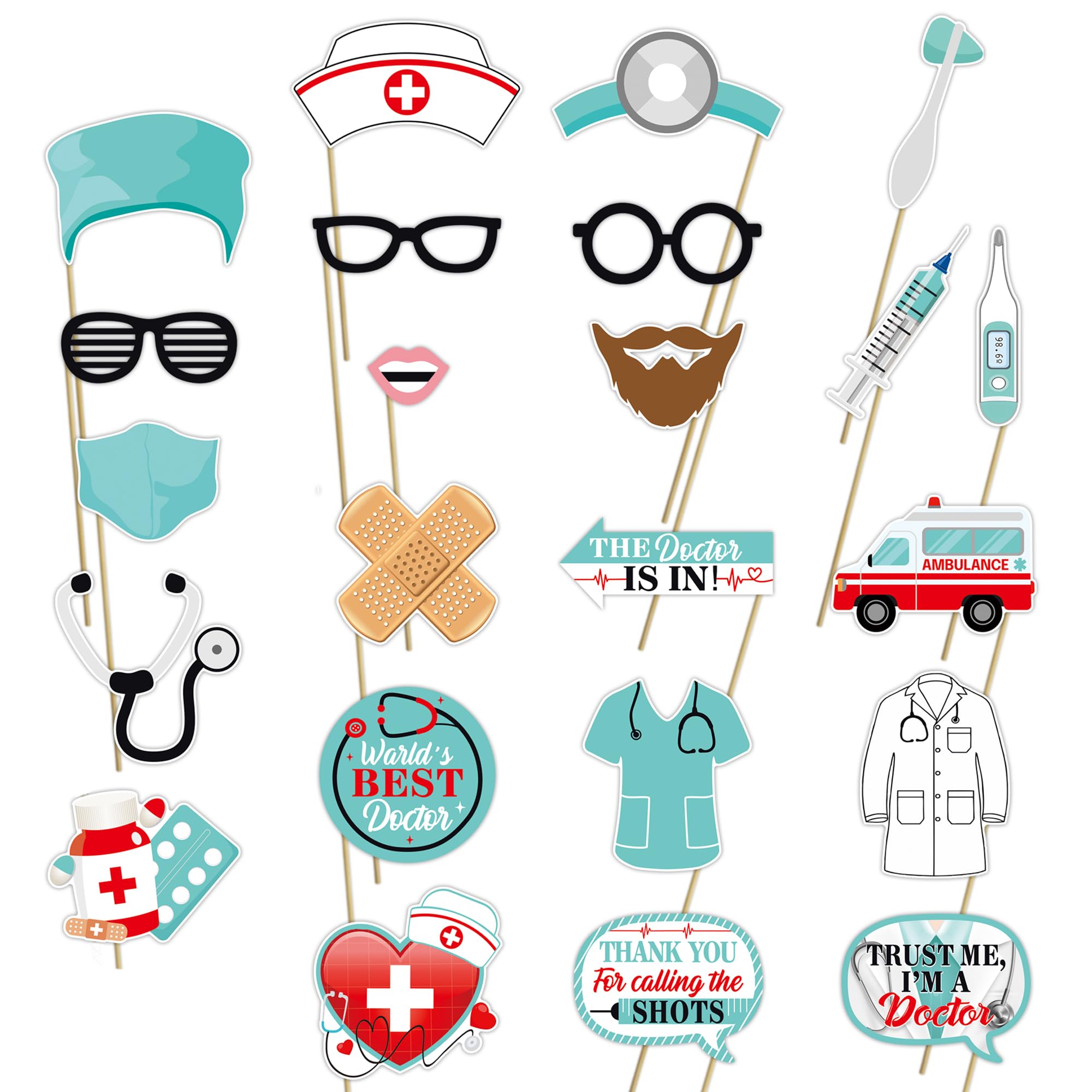 Thank You Doctors Photo Booth Props Party Supplies - Funny Doctors Party Favors Decorations - National Doctor's Day Party Decorations - Set of 24 Counts