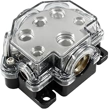 1 in 5 Ways Out Power Distribution Block, 0 Gauge x 1in - 2/4/8 GaugeOutput Amp Ground Distributor for Car Audio Splitter