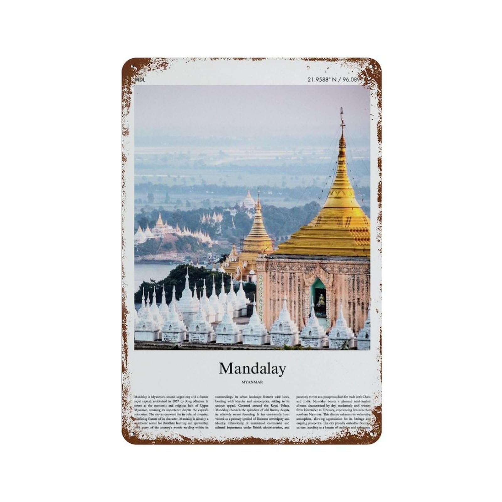 xiaoxiaoshen Mandalay Myanmar City Scenery Wall Decor Art Metal Tin Poster Modern Home Decor Art Home Bar Shop Decorations Vintage Sign 30x20cm