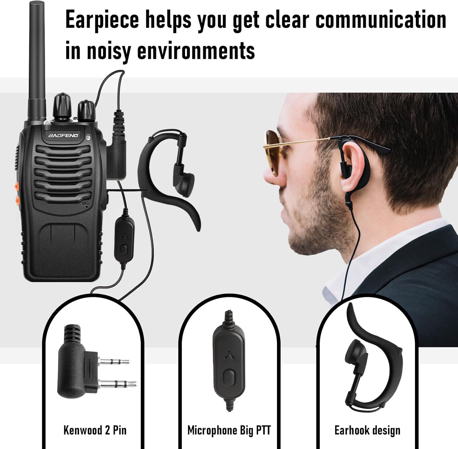BAOFENG Radio Walkie Talkies Long Range for Adults with 12PCS Rechargeable Batteries & Earpieces with Mic, VOX, Portable FRS Two Way Radios for Business Camping Family Kids, Black BF-88A 6Pack
