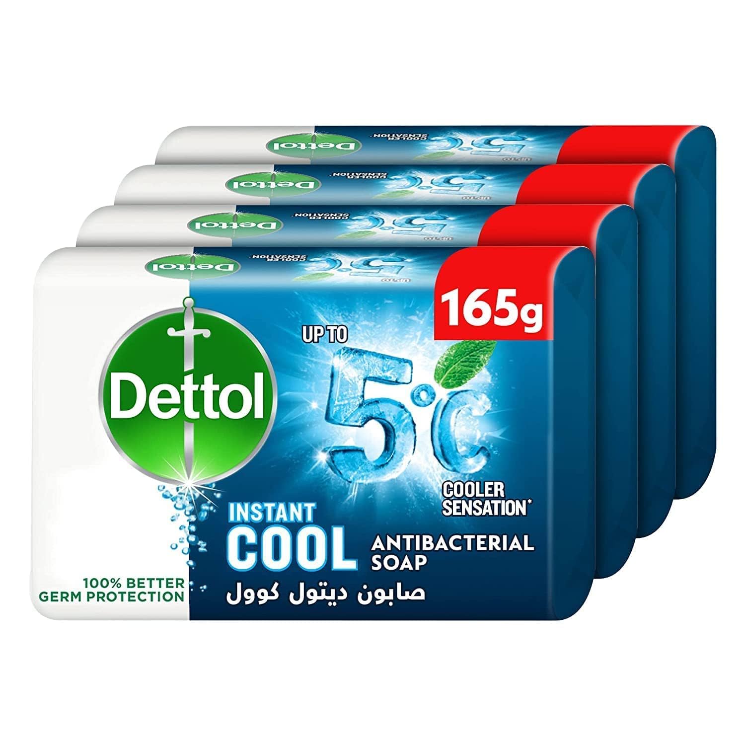 Dettol Cool Anti-Bacterial Bathing Soap Bar For Effective Germ Protection, Protects Against 100 Illness Causing Germs), Menthol and Eucalyptus Fragrance, 165G (Pack Of 4)