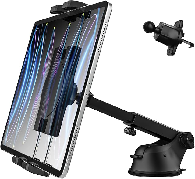woleyi Tablet Car Holder Dashboard Vent, 3-in-1 Universal Car Air Vent Windshield Dash Phone Tablet Mount with Suction for iPad Pro 12.9 Air Mini, Galaxy Tabs, iPhone Series 4-13" Devices