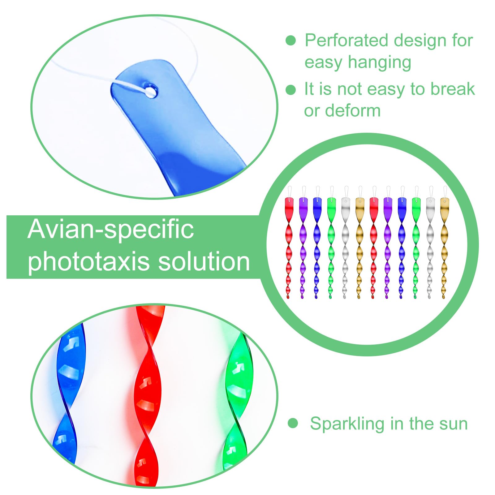 wadafen 12Pcs Reflective Bird Deterrent Rods, 80m Bird Reflective Tape - Image 3