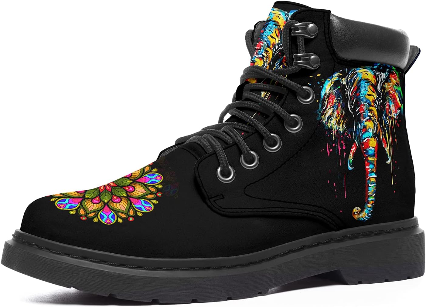 Women's Pet Print Classic Boots Low Heel Ankle Booties Lace-Up Fashionable Combat Boots