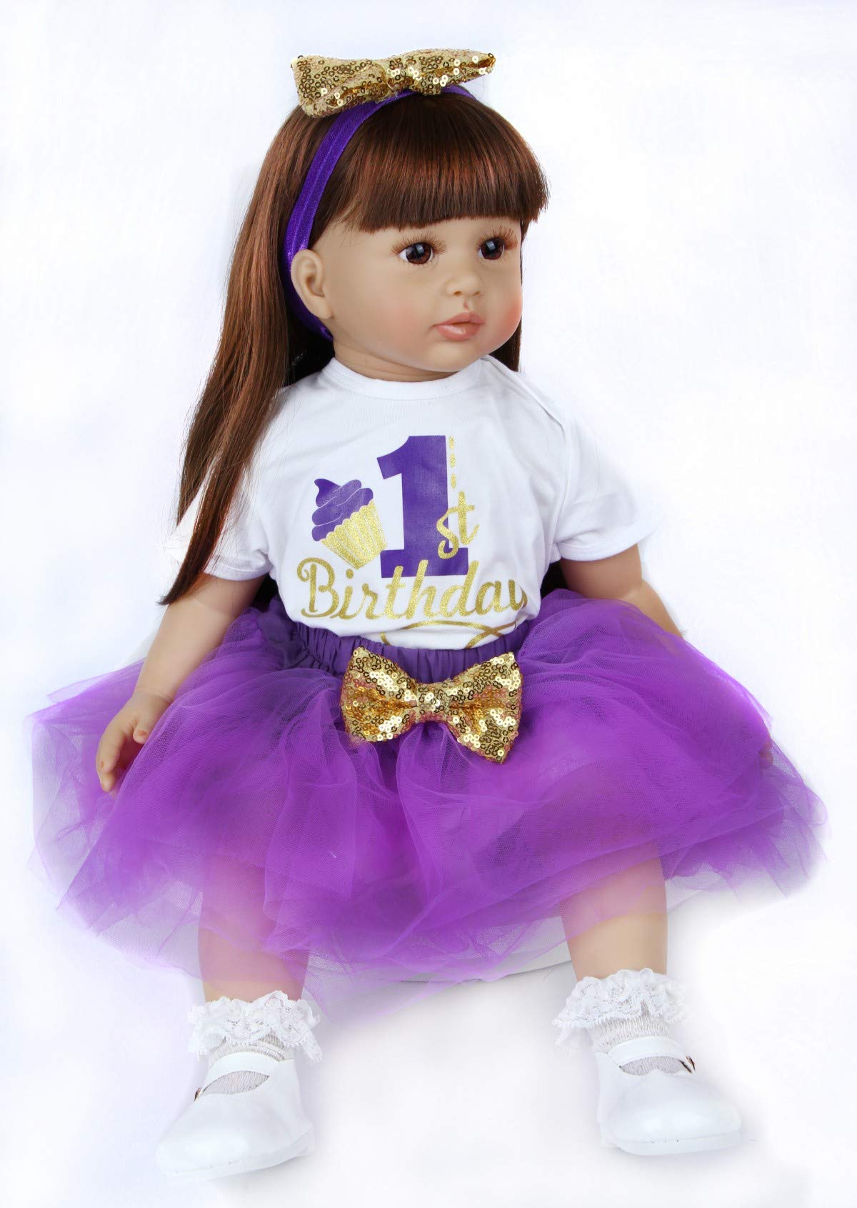 ZIYIUI 24 Zoll 60 cm Realistische Reborn Babypuppen Kleinkind Weiche Silikon Vinyl Reborn Baby Mädchen Dolls with Lange Haare Kind Geschenke Realistisch Handgemacht Spielzeug Geschenke