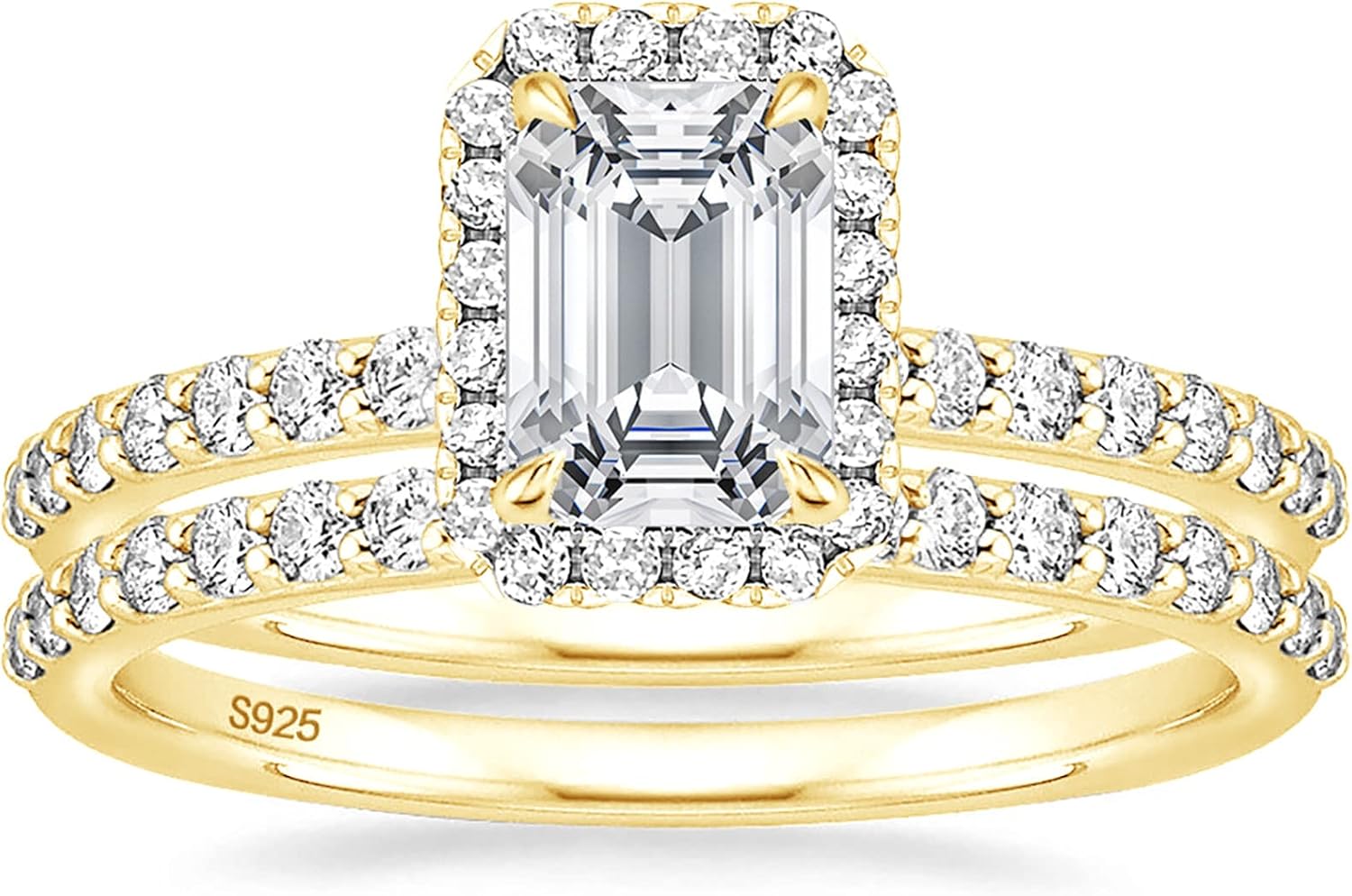 EAMTI 2CT 925 Sterling Silver Bridal Ring Sets Emerald Cut CZ Engagement Vintage Promise Rings Wedding Bands for Women Size 3-12