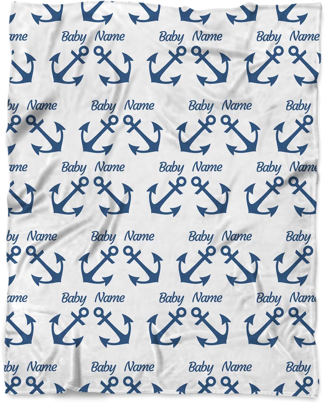 Personalized Baby Blanket with Name and Anchor Navy Patterns Printed, Stroller or Baby Crib or Toddler Bed Blanket Plush Minky Throw, 30" X 40"
