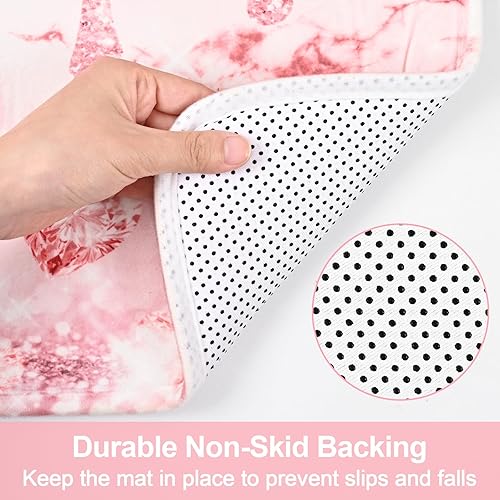 Miniatura 6 de Juego de cortinas de ducha con diamantes de corazón con purpurina, juego de baño rosa de lujo con cortina de ducha y alfombras, cortinas de ducha