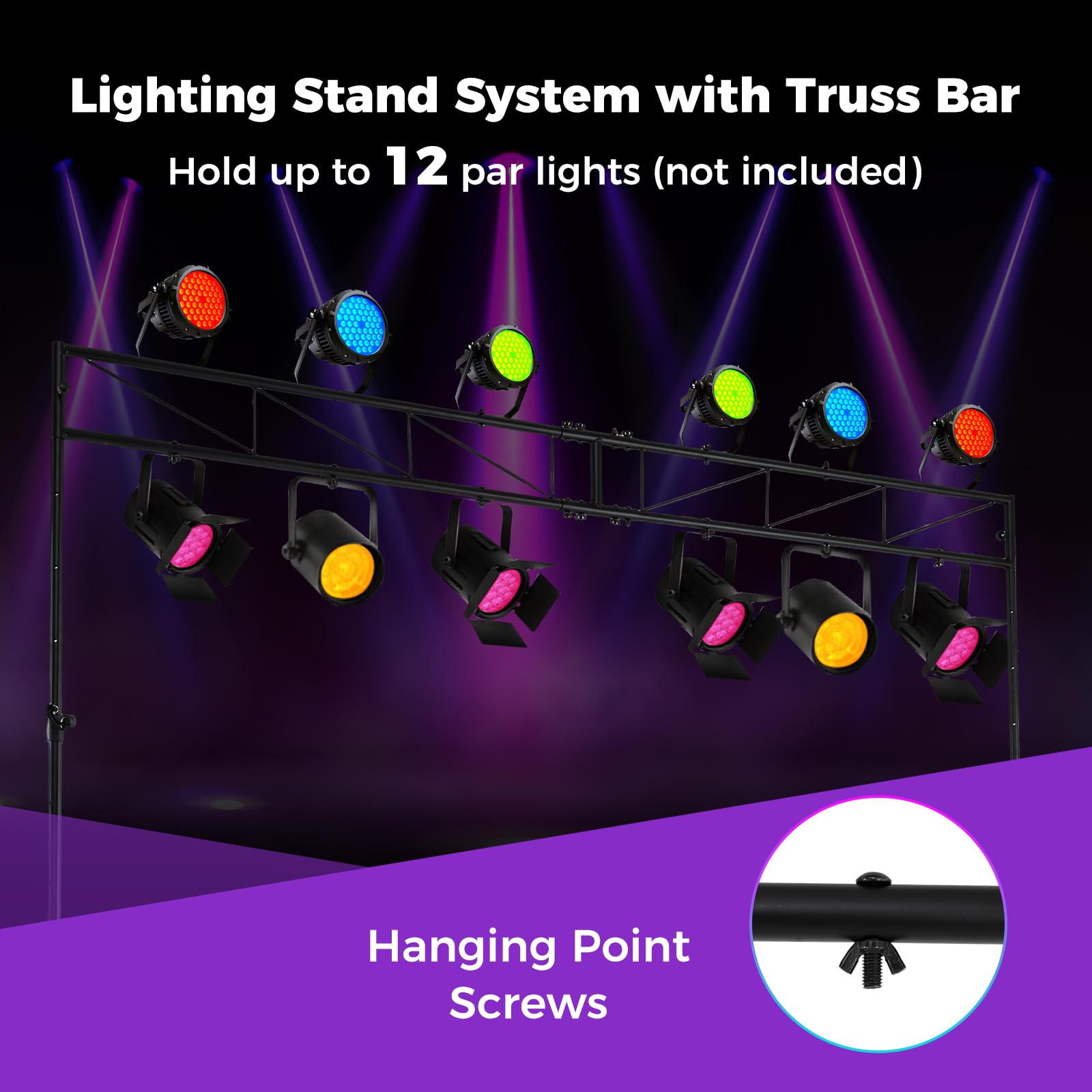 HOMASIS Stativo Luci DJ, Supporto Pieghevole Illuminazione Metallo con 12 Punti di Fissaggio, Traversa e Piedini Antiscivolo, Altezza Regolabile 140-265 cm, per Discoteca, Palco, Feste e Matrimoni