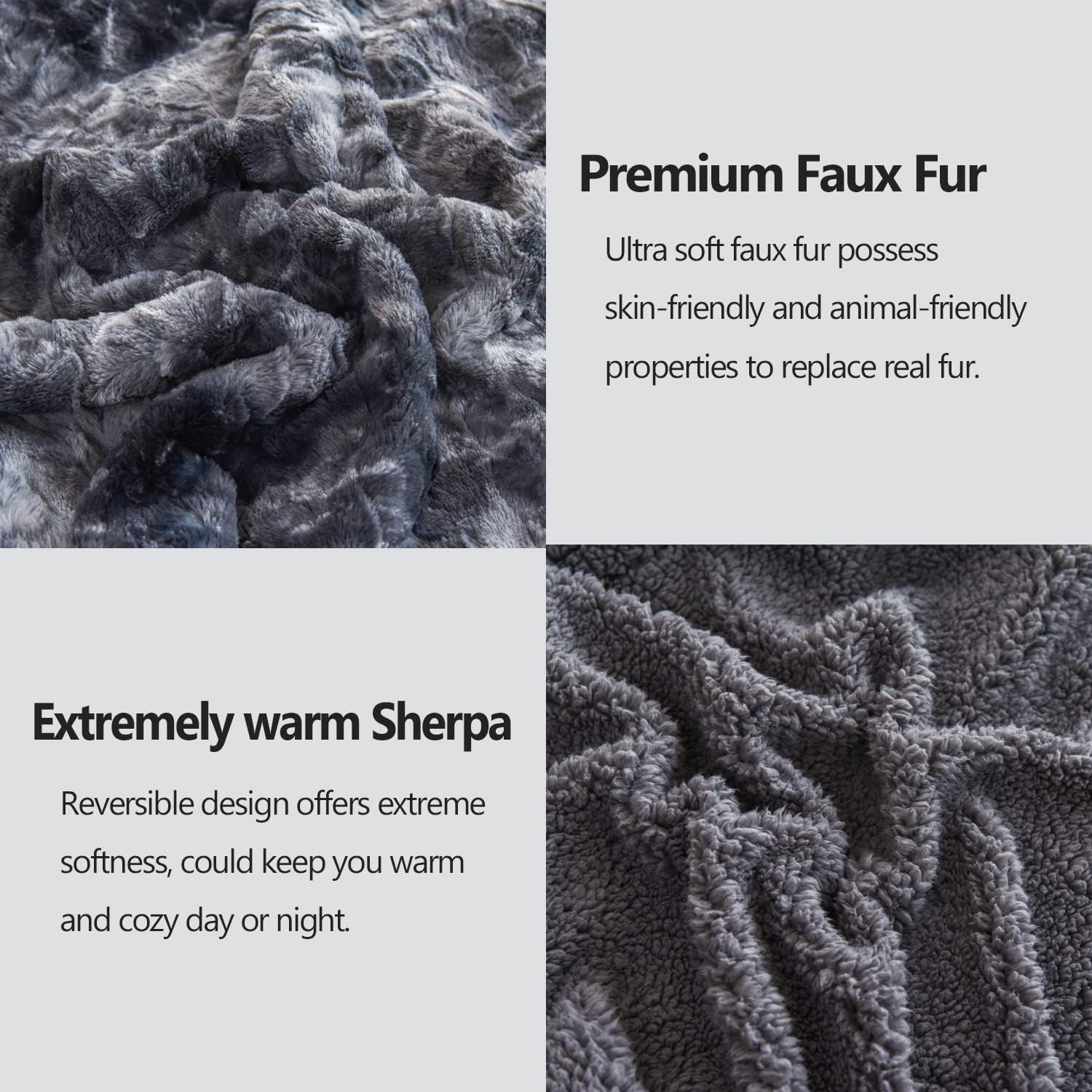 NEWCOSPLAY Super Soft Faux Fur Throw Blanket for Couch Grey Sherpa Fuzzy Plush Warm Blanket for Sofa Bed (Grey, Throw(40"x50")) - Image 6
