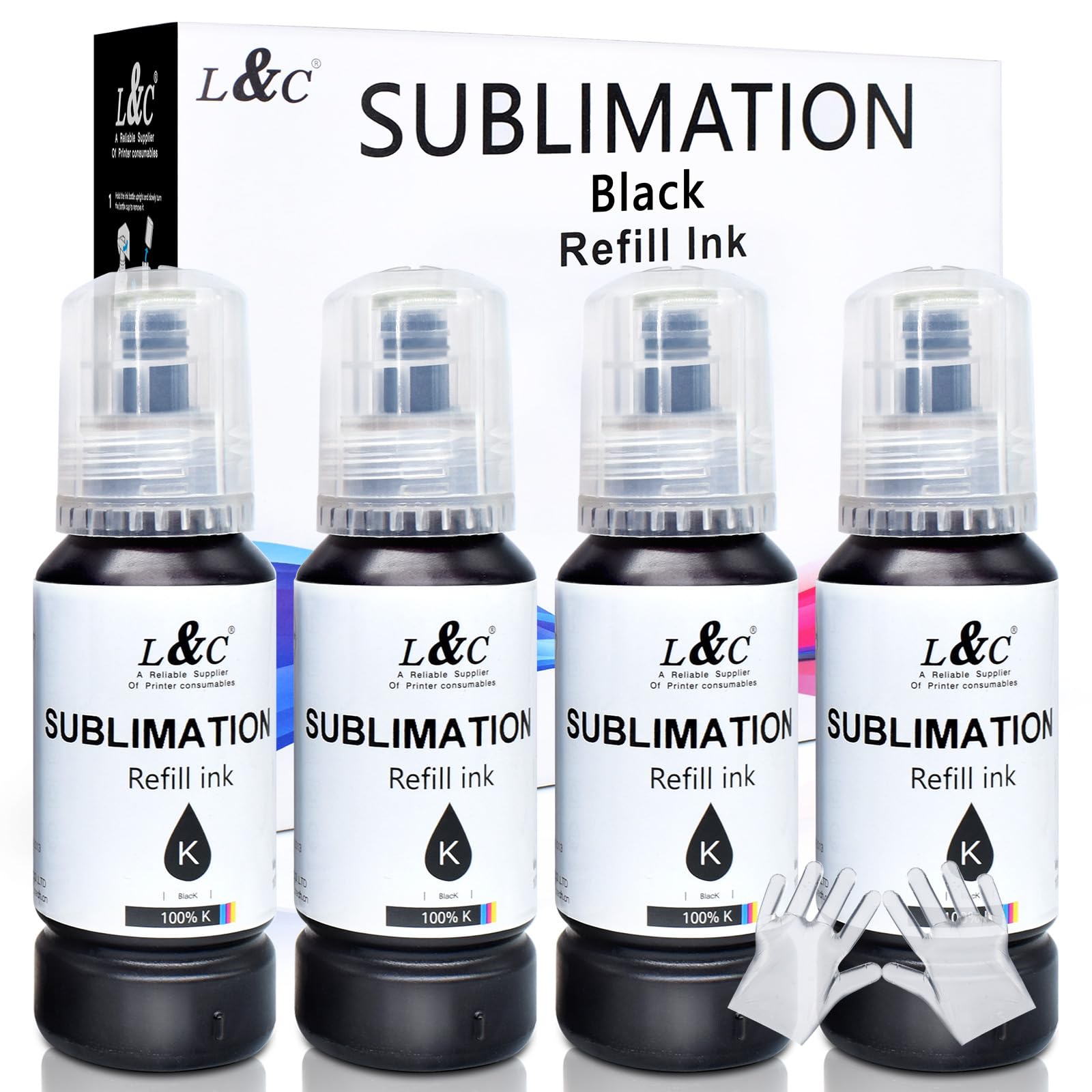 MERRYWORK L&C Black Sublimation Ink Autofill Refill for EcoTank Printers ET 2800 ET 2803 ET 2720 ET2760 ET2850 ET5800 ST-2000 ST-3000 ST-4000 ST-C4100