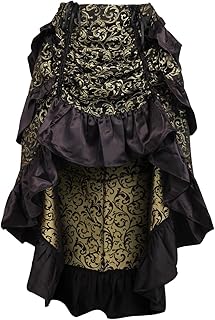 Women's Gold/Black Brocade Adjustable High Low Bustle Skirt