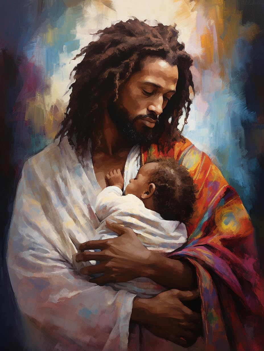 African American Black Jesus and Baby Colorful 5D Adult Diamond Art,DIY Diamond Art Painting Kit for Decor Canvas 11.7x15.7inch/30x40cm