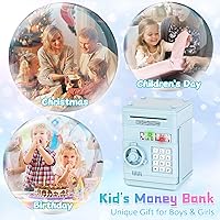 Vista 25 de Refasy - Alcancía electrónica con forma de cajero automático, para billetes y monedas, seguro para niños, regalo genial