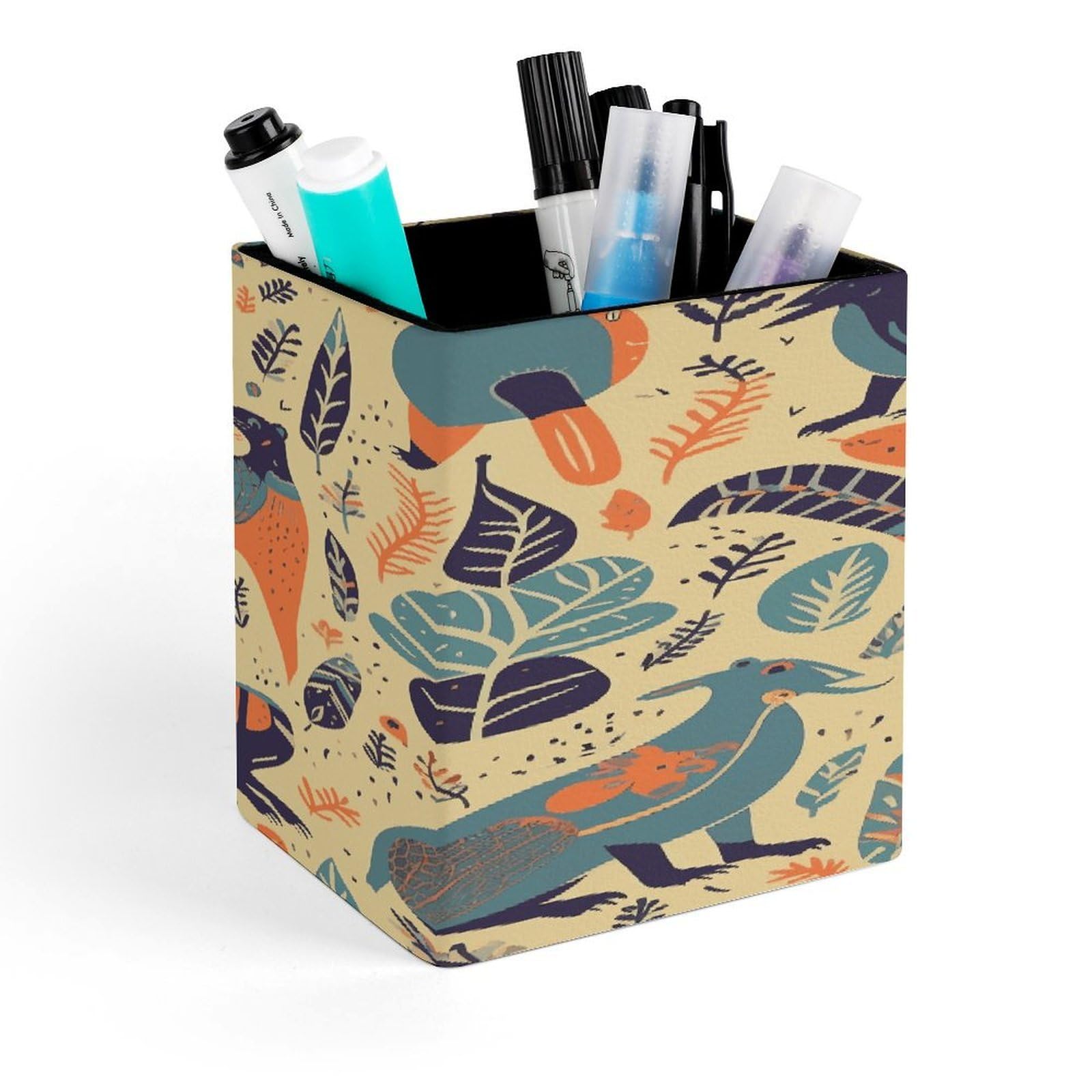 FekiLoot Australian Animals Pencil Holder for Desk Square Leather Pen Holder Cup Desktop Organizer Multi-Functional Pencil Cup Holders Modern Decorative Desk Organizer Caddy Makeup Brush Holders