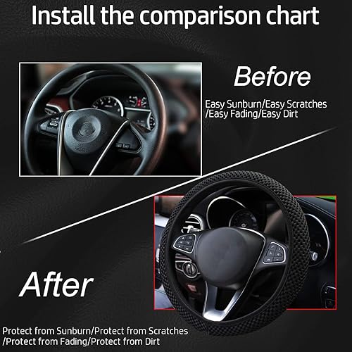Miniatura 5 de Smeyta Funda elástica para volante de automóvil, microfibra transpirable, seda de hielo antideslizante, cálida en invierno y fresca en verano, funda