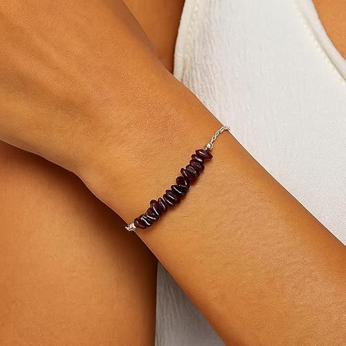 Miniatura 20 de TGH Pulsera de barra de chips naturales, cristal curativo, pulsera de cuentas crudas chapada en plata, cadena ajustable de 7 + 1 pulgada, regalo