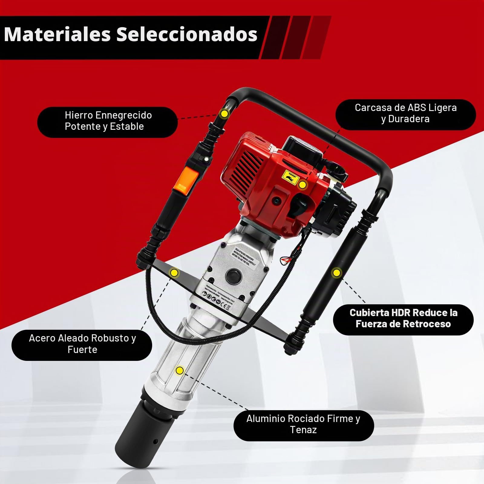 Martillo de postes de gasolina, motor de gasolina de 2 tiempos 52CC, martillo de postes en forma de T, martillo de valla, martillo de postes de 2,3 CV, martillo manual, martillo de postes de valla