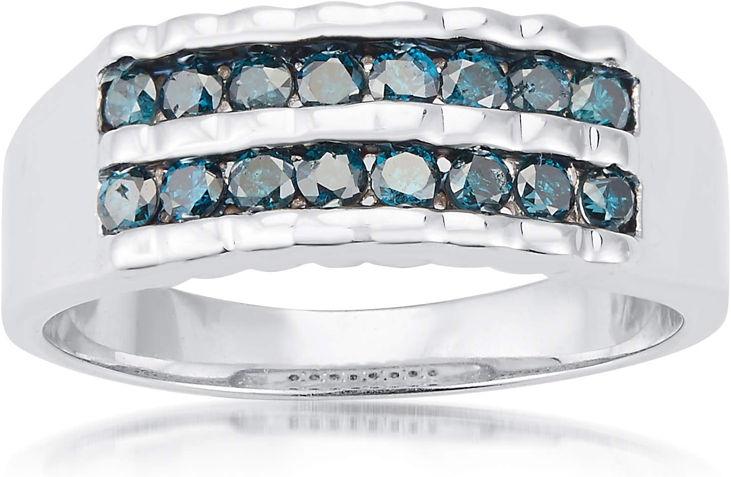 Sterling Silver with Genuine Blue Diamond Two Row Anniversary Band Ring