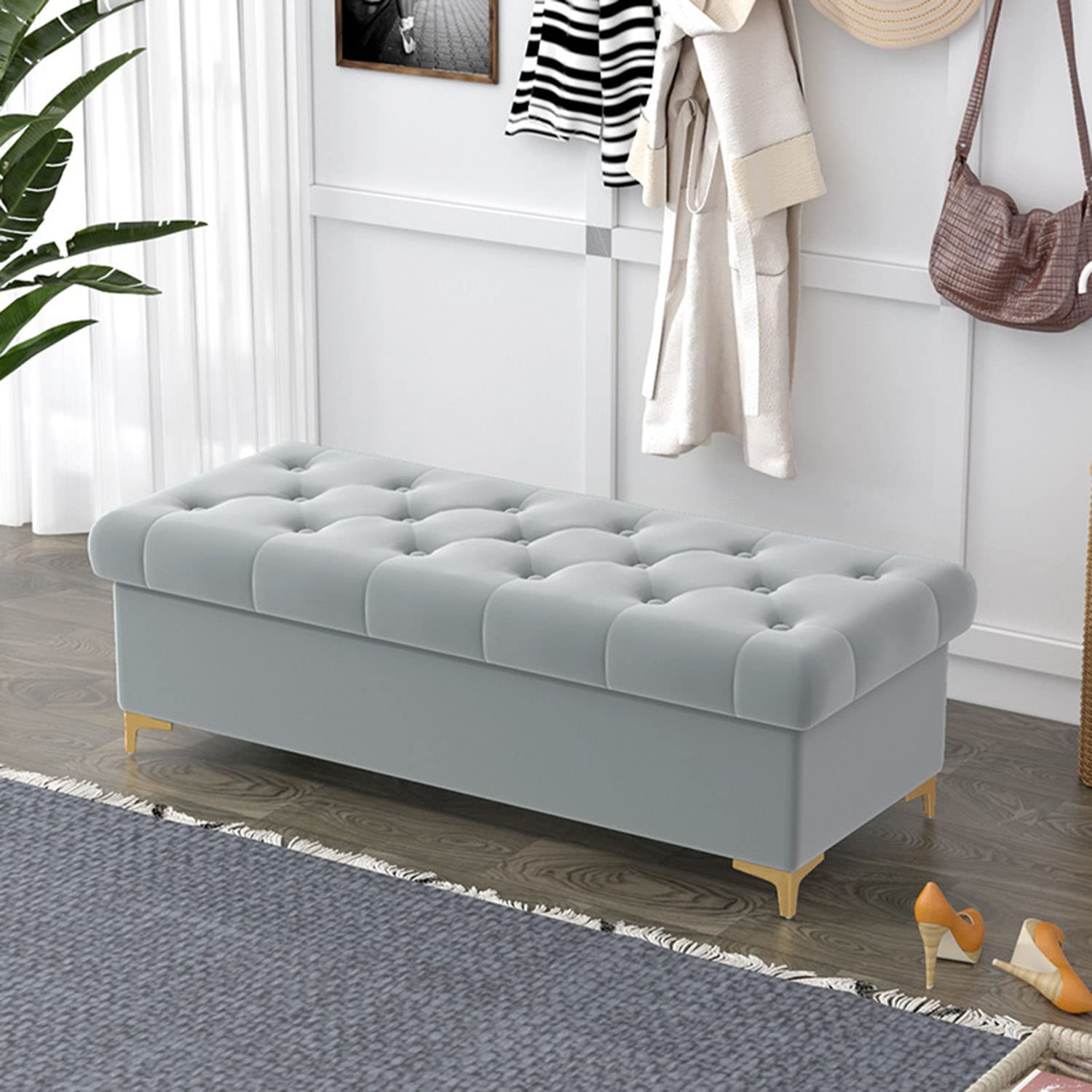 Banco De Almacenaje Con Asiento Acolchado, Baúl De Juguetes Con Tapa Abatible, Otomana Tapizada Para Dormitorio Y Entrada (100X40X40 Cm). Muebles Elegantes Y Funcionales.,B-80*40*40cm(31*16*16)
