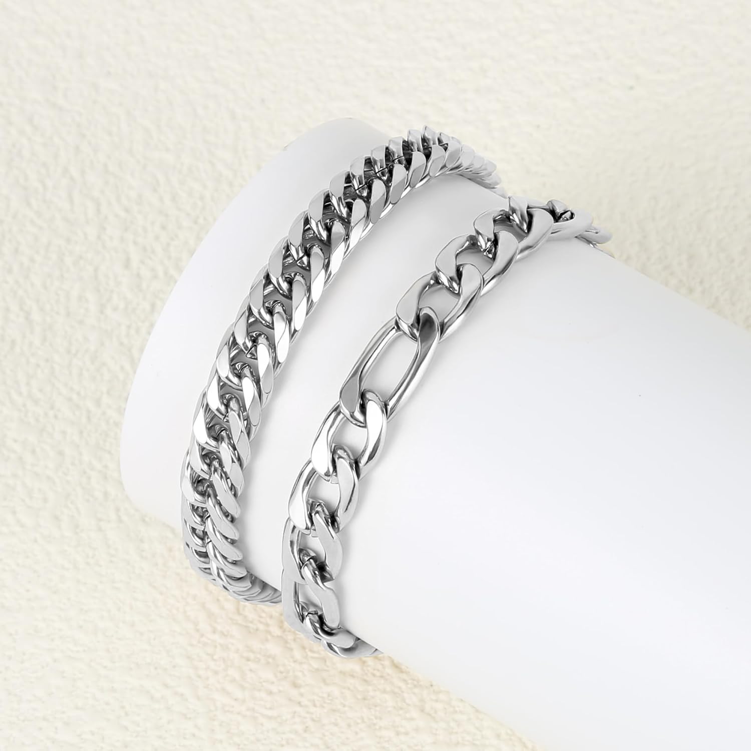 2PCS Cuban Link Figaro Bracelet for Men, Silver Gold Black Sturdy 316L Stainless Steel Cuban Link Chain with 2-inch Extension Chain Jewelry Set with Gift Message Card 8mm - Image 6