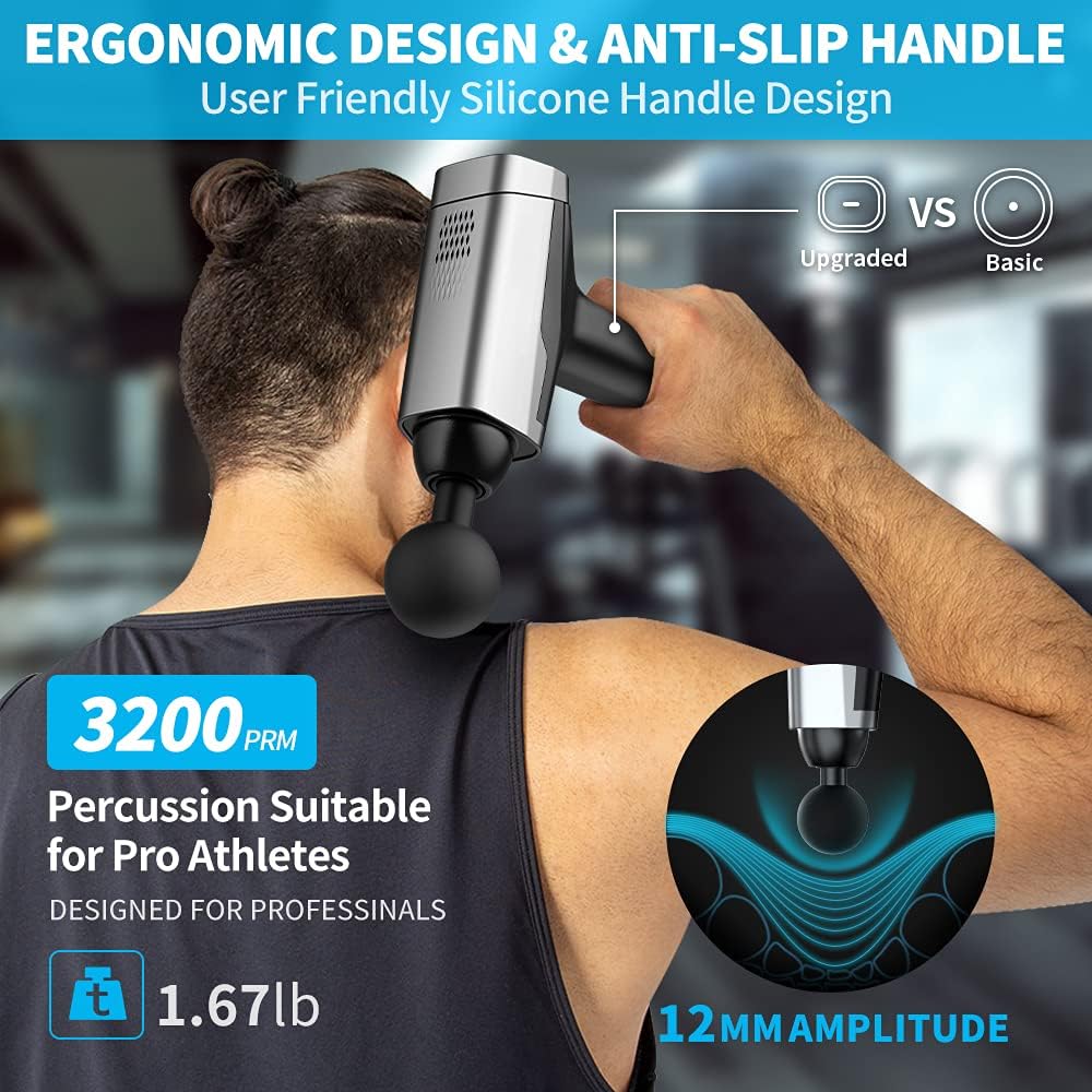 Garyway Massage Gun Deep Tissue Percussion Massager Gun, Portable Muscle Massager with 9 Speeds and 12 Heads, Handheld Electric Massager for Professional Athletes
