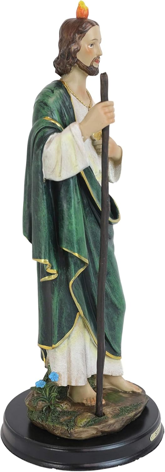 Ebros Gift Saint Jude Thaddeus The Apostle with Holy Spirit Fire Decorative Statue with Brass Name Plate Engraved Base 13" Tall Catholic Christian Church Inspirational Altar Figurine