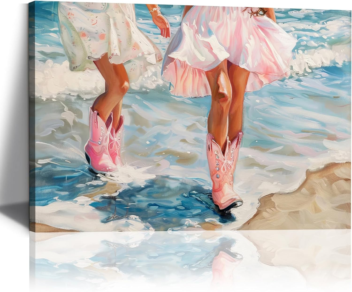 Cowgirl Boots Wall Art Pink Cowgirl Boots FramedWall Decor Retro Pink Western Aesthetic Canvas Prints Poster Trendy Preppy Girls Room Decor Picture for Living Room Bedroom Dorm Framed 16 X 24 in