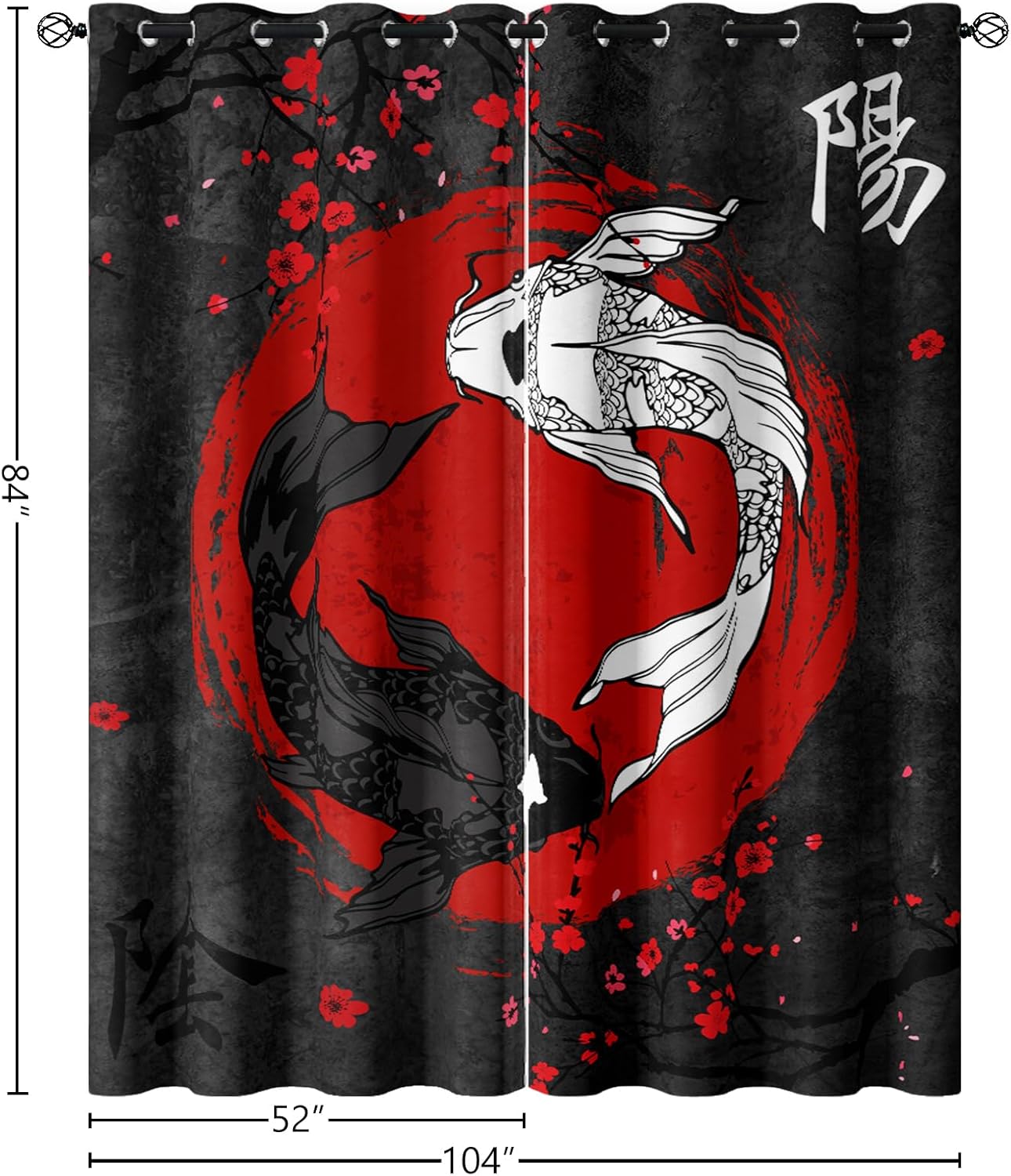 Sanzugh Japanese Anime Blackout Curtains 84 Inch Long 2 Panels Set, Cool Black and Red Yin Yang Black Out Patterned Printed Window Curtain for Men Boys Bedroom Living Room, Grommet Window Drapes