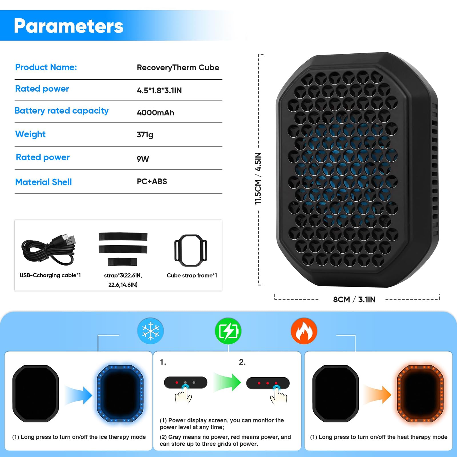 MáQuina PortáTil Terapia InstantáNea Calor FríO Y Contraste Almohadilla TéRmica EléCtrica Recargable Y Dispositivo Terapia con Compresas Hielo, Alivio del Dolor, Molestias,Black