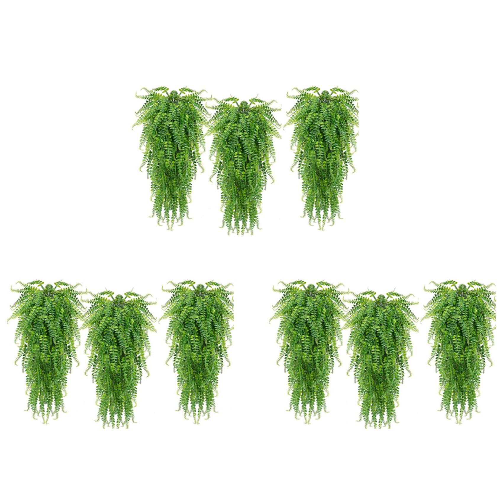 Hndhbfgrt 9 Pcs Artificial Hanging Ferns Plants Vine Fake Ivy Boston Fern Hanging Plant Outdoor UV Plastic Plants(Green)