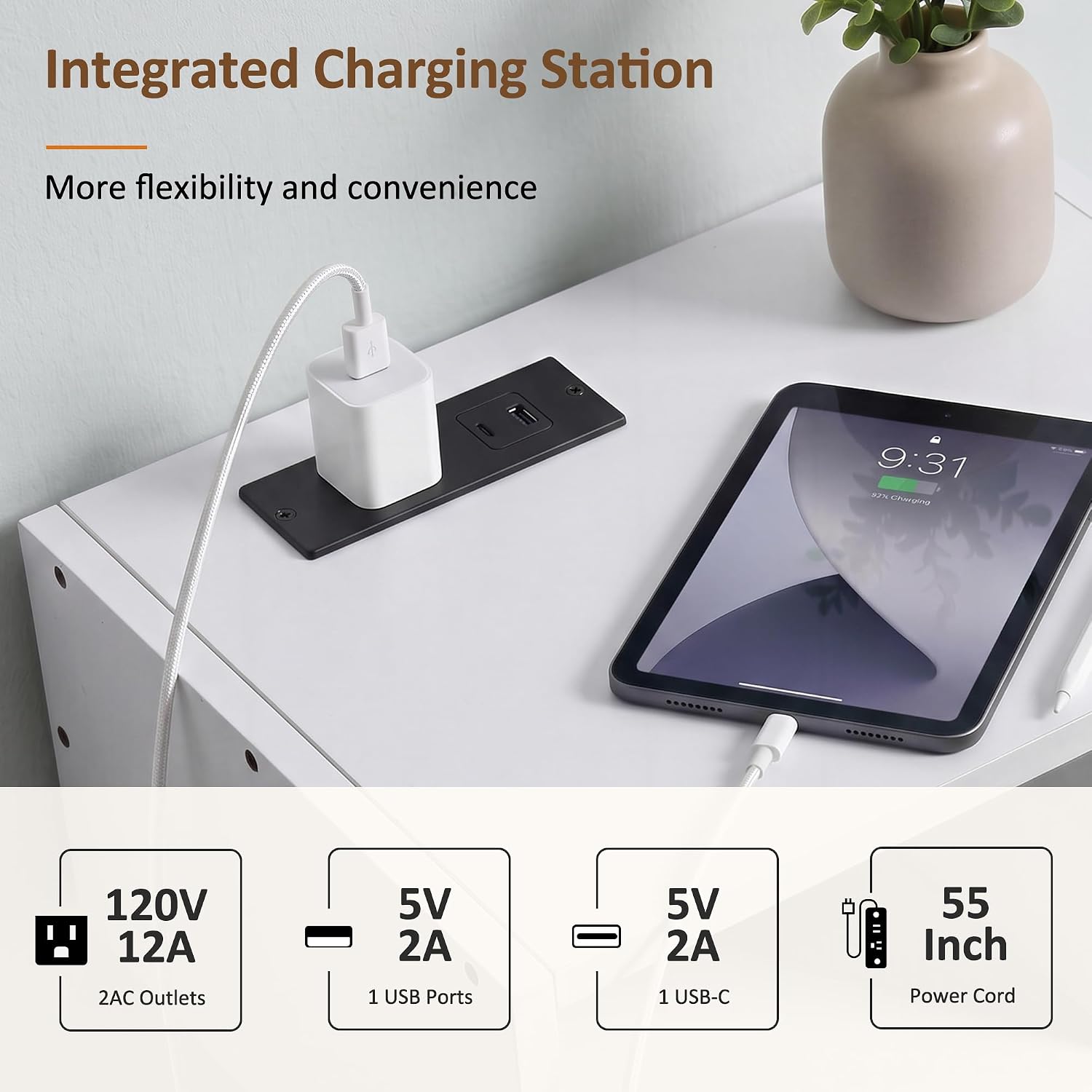 Afuly White Floating Nightstand, Bedside Table with Charging Station&Drawer image 4