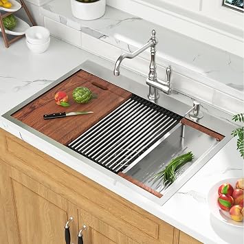 Mocoloo 30 x 22 Inch Drop In Kitchen Sink - 30 Inch Topmount Kitchen Sinks Stainless Steel 16 Gauge Single Bowl Above Counter Handmade Workstation Sink, 10'' Deep Basin Modern