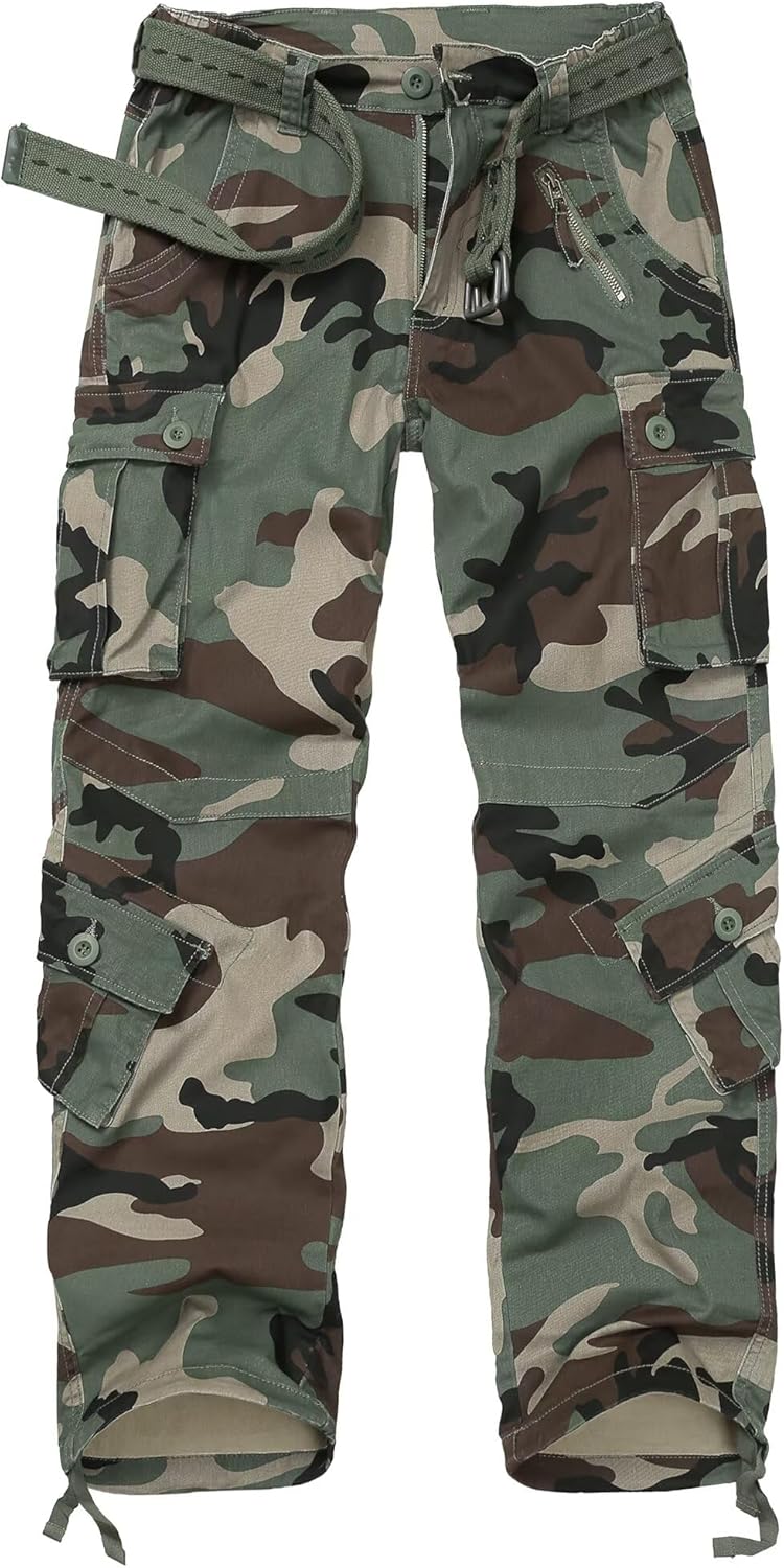Women's Cargo Pants, Camo Hiking Pants, Y2K Casual Parachute Pants with Zipper Pocket