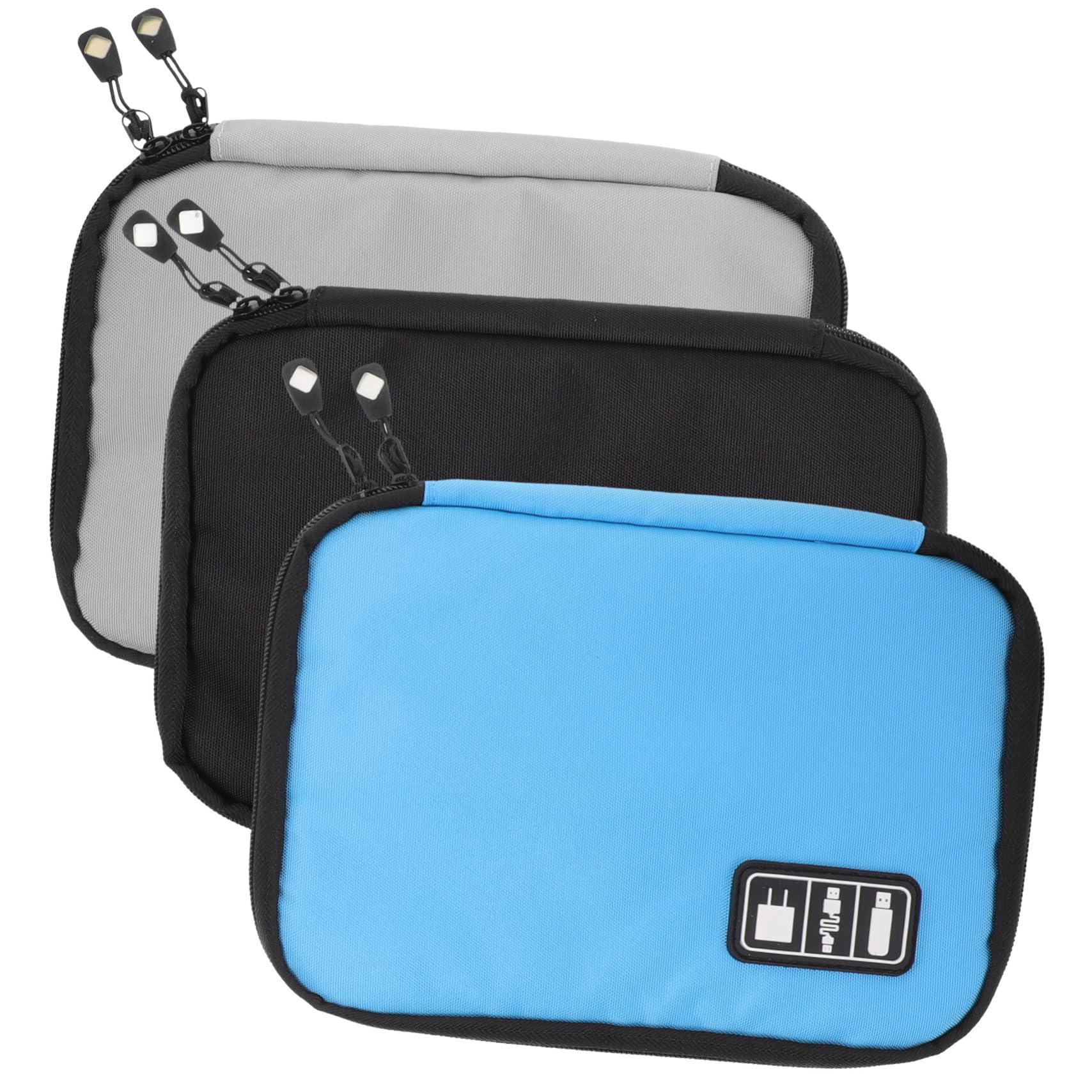 3 Piezas Bolsa Organizadora Electrónica Resistente con Doble Cremallera Compartimentos Elásticos y Malla para Cables Cargadores USB y Accesorios Digitales Portátil para Viaje y