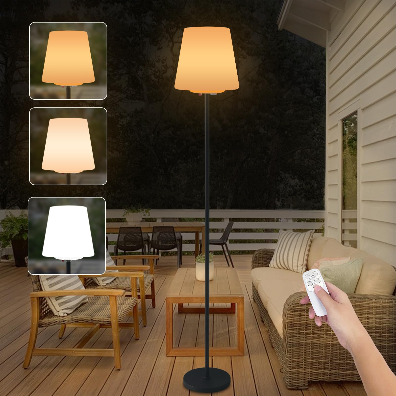 Solar Floor Lamp for Outdoor/Indoor, 2 Pack Outdoor Floor Lamps Waterproof, 3 Color Temperatures Cordless Floor Lamp for Patio Porch Yard Garden