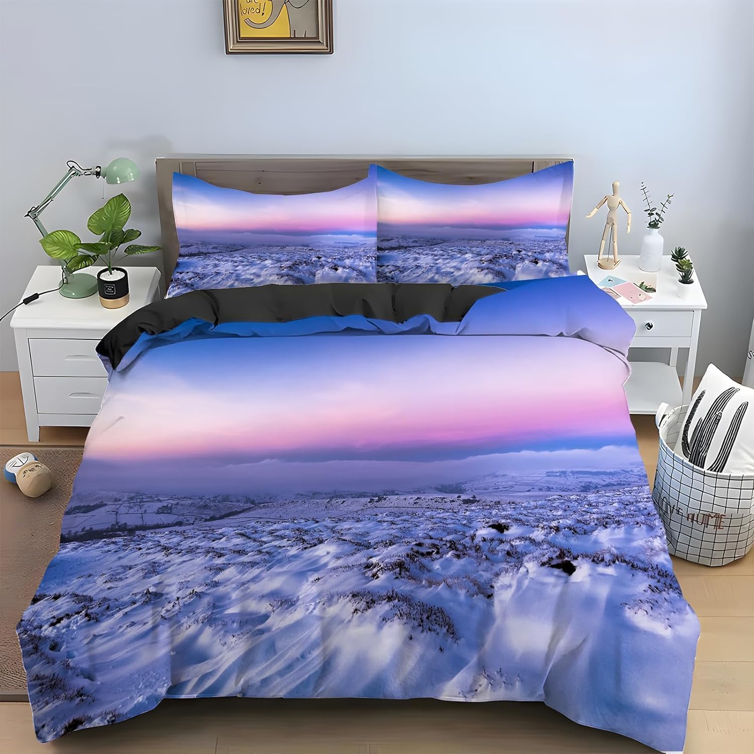 Parure de lit scène de neige microfibre premium avec 2 taies d'oreiller