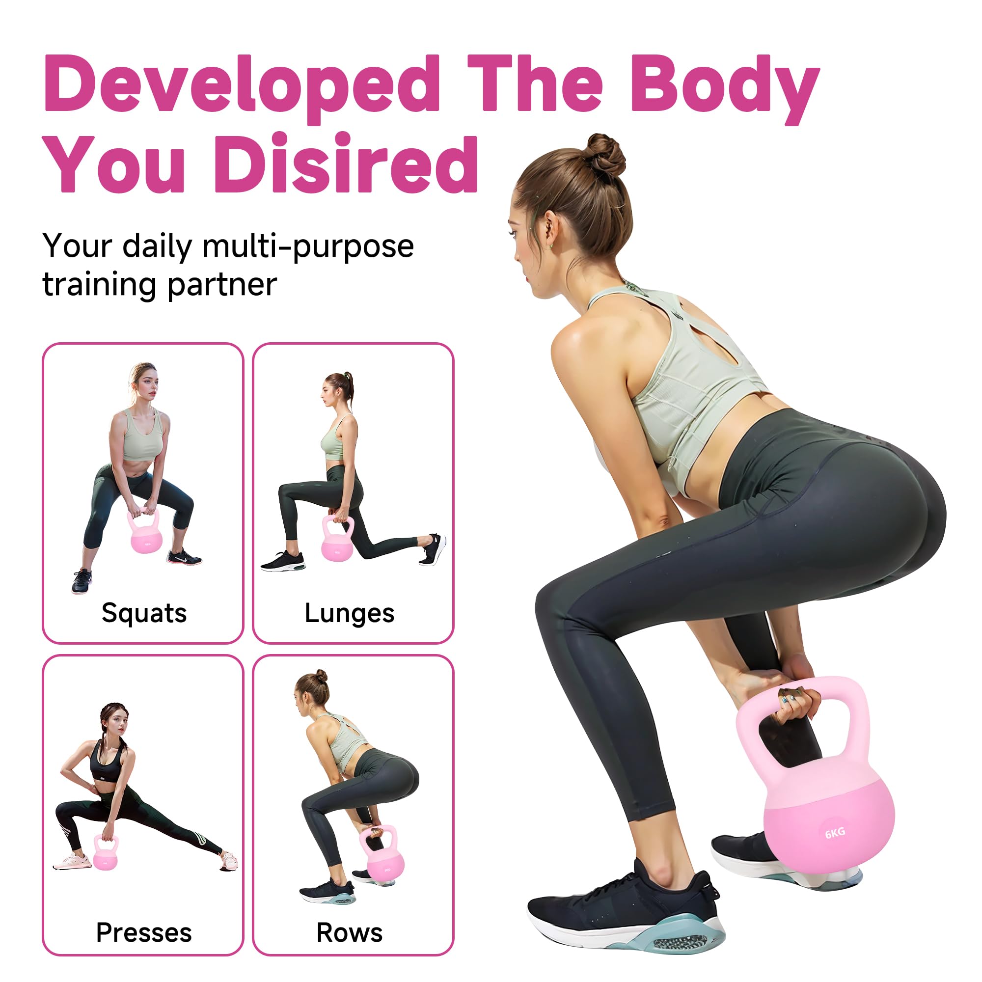 Leikefitness Weiches Kugelhantel-Set – rutschfeste Kugelhanteln für das Training zu Hause – Stärke und Sicherheit garantiert (Pink, 6kg)