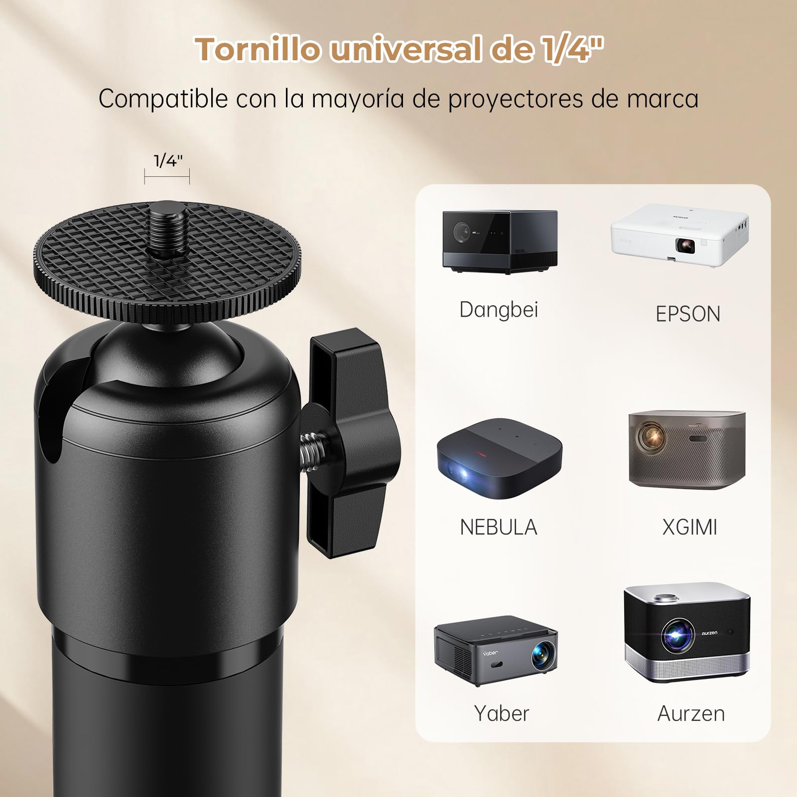 Soporte de Proyector de Metal, Altura Ajustable 50-125cm con Rotación de Ángulo de 360°, Ahorro de Espacio, Soporta hasta 5 kg, Compatible con Proyectores, Cámaras, Videocámaras y Más