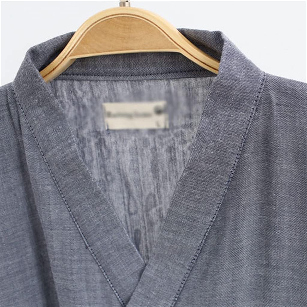 Bathrobes Men's Cotton Pajamas V-neck Bathrobes Breathable and Comfortable Thin Home Bathrobes
