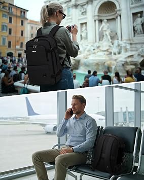 WANDF Personal Item Travel Bag 17x10x9, Carry On Laptop Backpack (Black) | Airline Underseat Approved, Fits 15.6 Laptop, 180Opening, USB Charging port