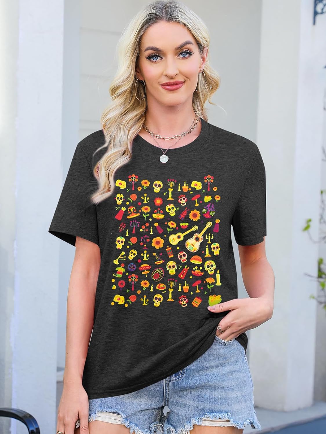Mexican T-Shirt for Women Dia De Los Muertos Skeletons Sugar Skull Shirt Funny Tee Tops - Image 5