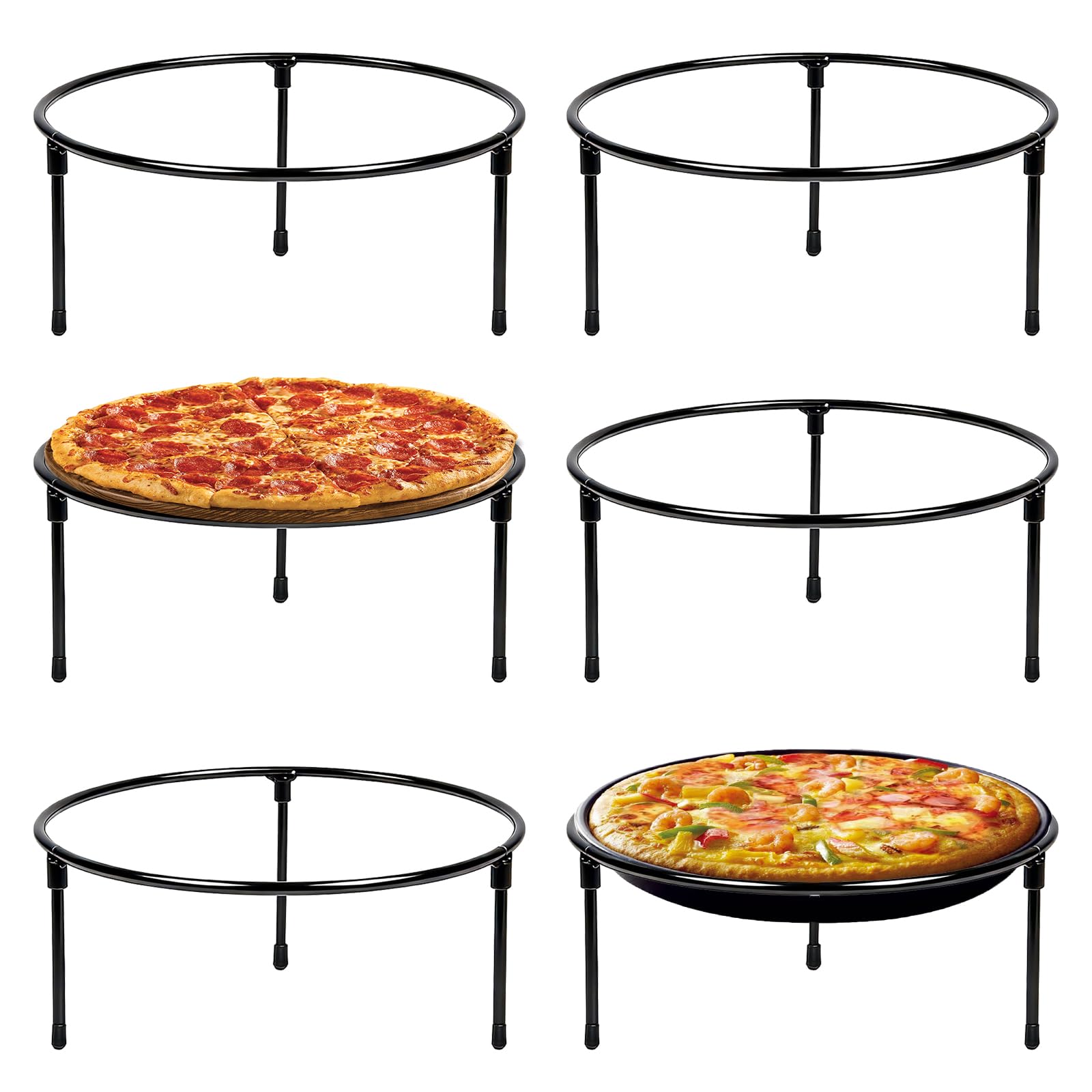 6 Pcs Pizza Stand Holder, 8.5 Inch Round Pizza Tray Riser Rack Holder Black Metal Wire Pizza Rack for Serving, Metal Display Stands for Home, Restaurant and Party