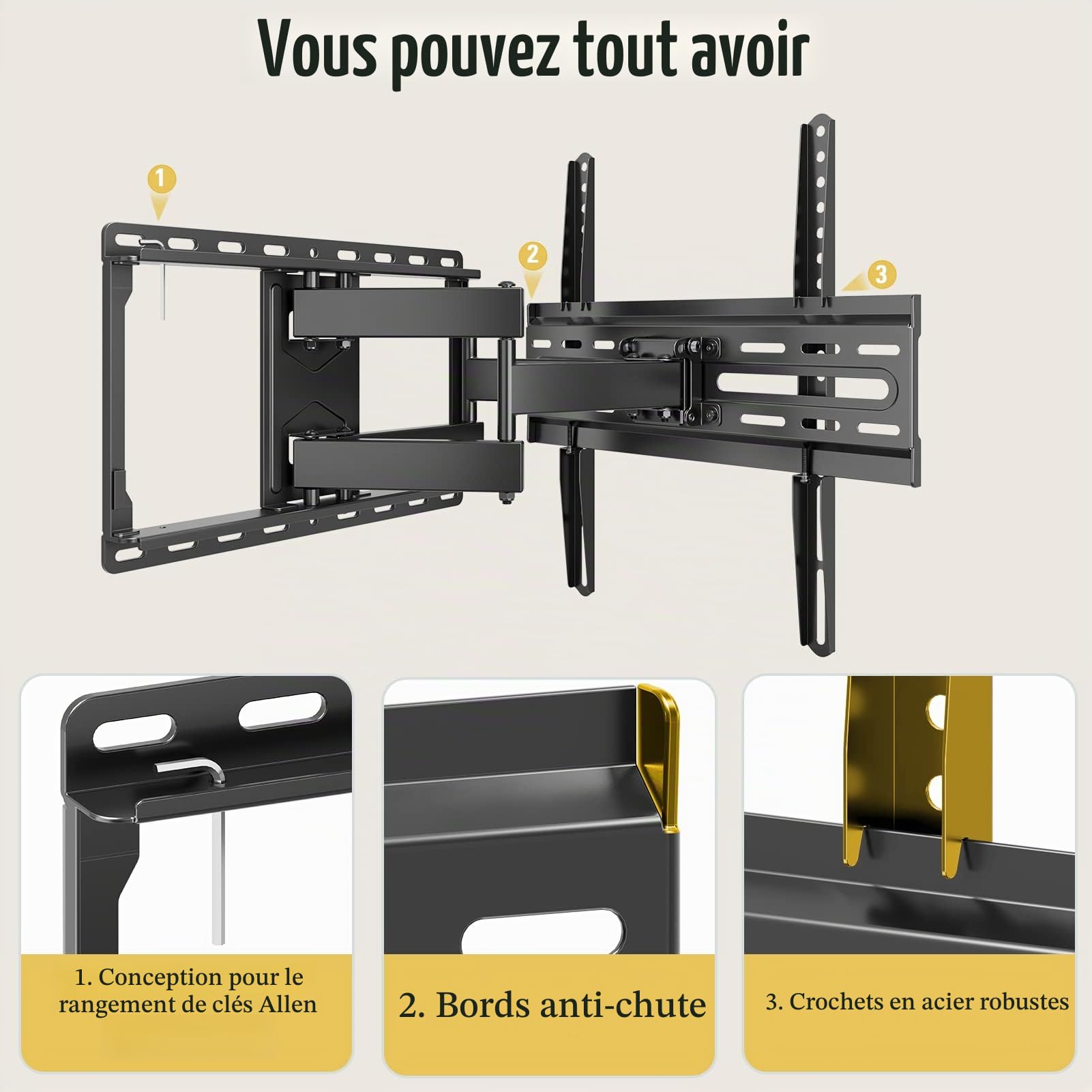Mounting Dream Support mural TV pivotant et inclinable Support mural TV à bras double pour la plupart des téléviseurs LED, LCD, OLED, plasma 66-140cm (26-55 pouces) avec VESA 75x75-400x400mm jusqu'à