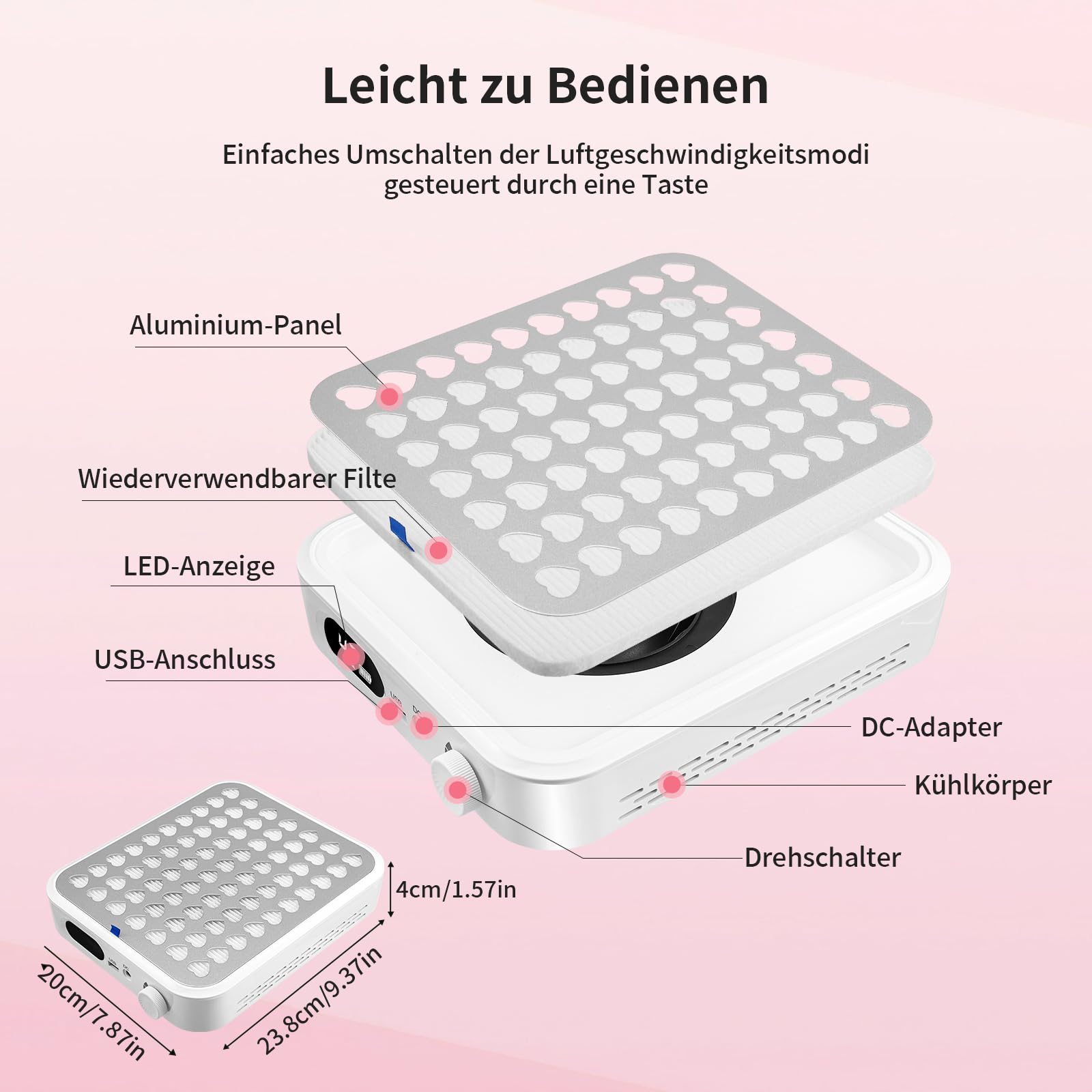 Kabellose Staubabsaugung für Nägel, 56W Nagelstaubsauger Akku mit 2 Filters,Nagelstaubreiniger für Acryl- und Gelnägel, Salon und Zuhause mit 1 Bürste