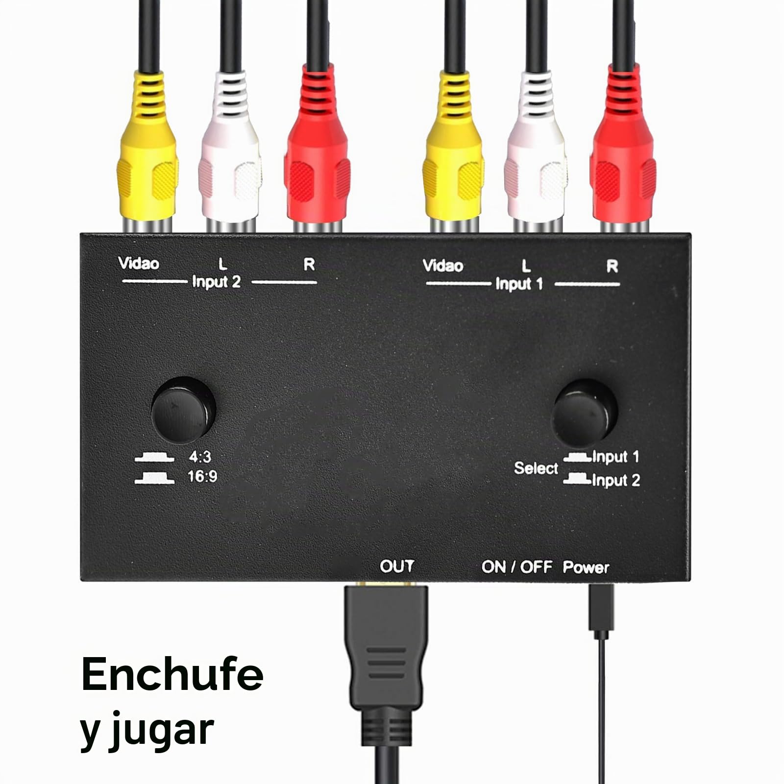 HOSPAOP Convertidor RCA a HDMI - Adaptador Dual AV, Compatible Con 1080P 60Hz, 16:9/4:3 Para WII/N64/PS1/PS2/PS3/STB/Xbox/VHS/VCR/DVD y Más