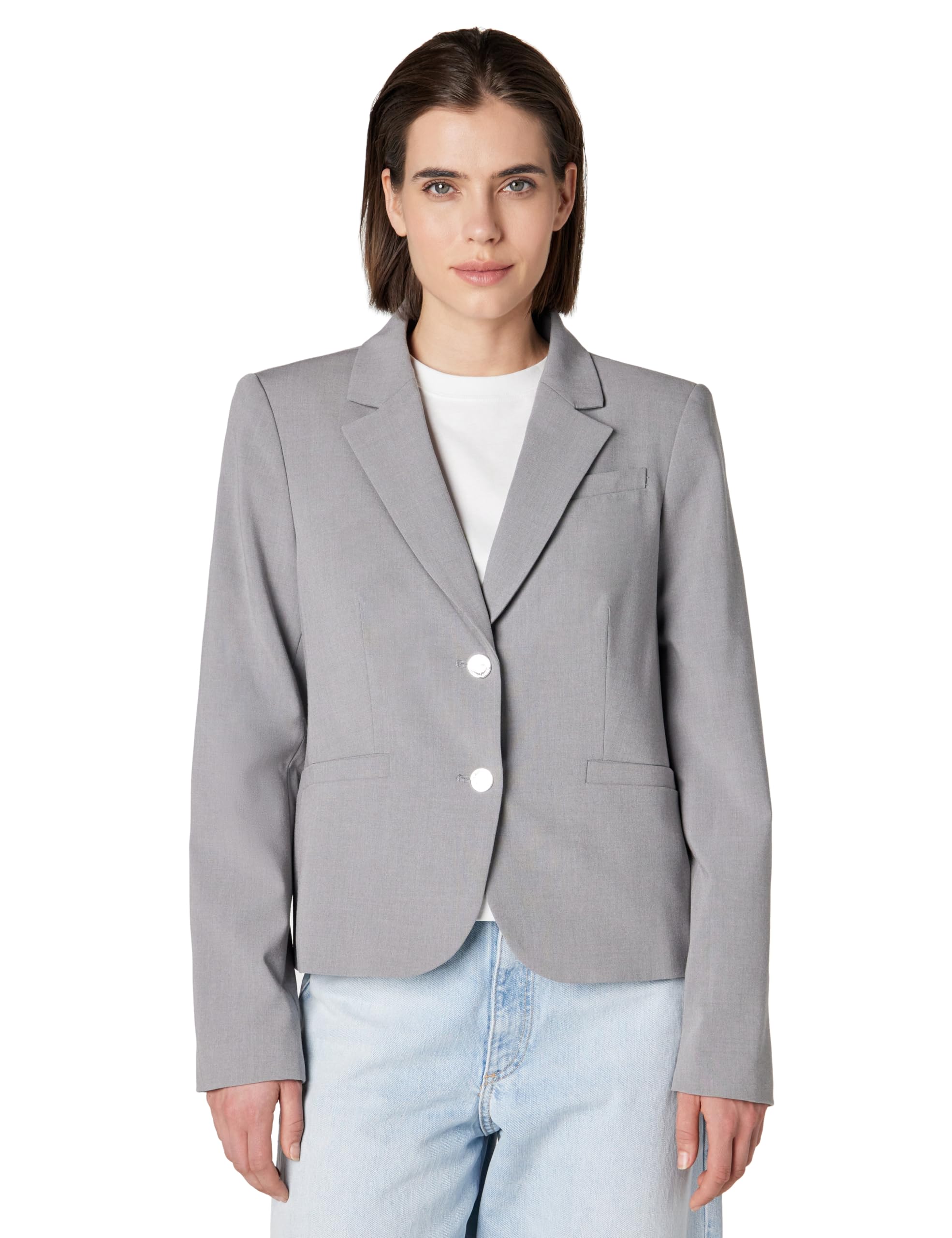 Calvin Klein Women's Two Button Lux Blazer, Tin, 4